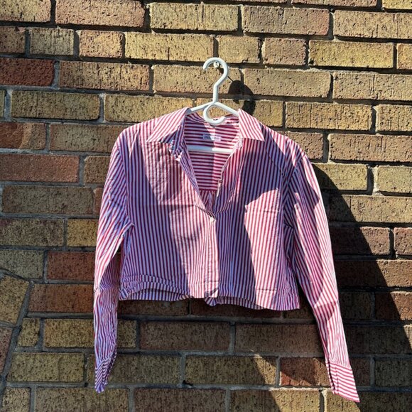 Zara Red & White Striped Cropped Shirt (Size S) - Picture 2 of 2